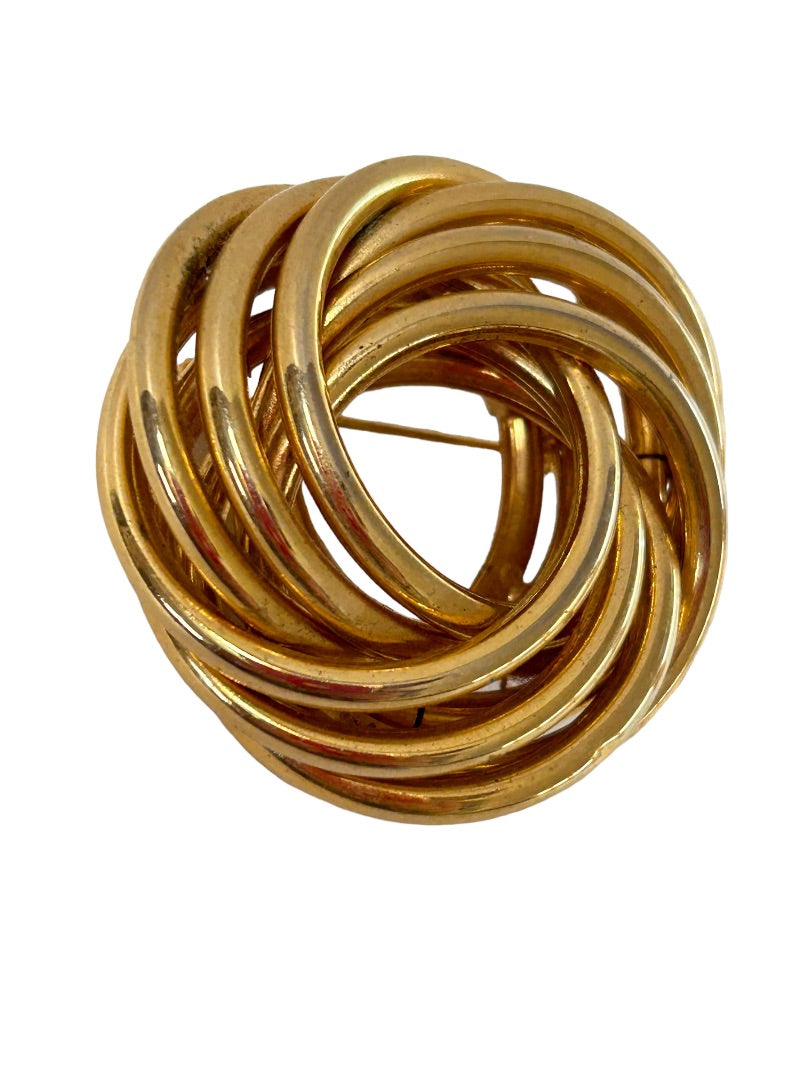 Vintage Domed Swirl Brooch Goldtone 1970s 1.75" Diameter