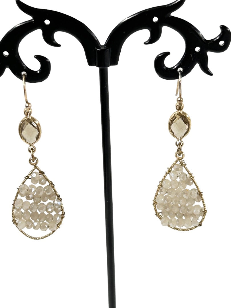 Silvertone Delicate Beaded Hook Pierced Earrings 2" Drop Dangle