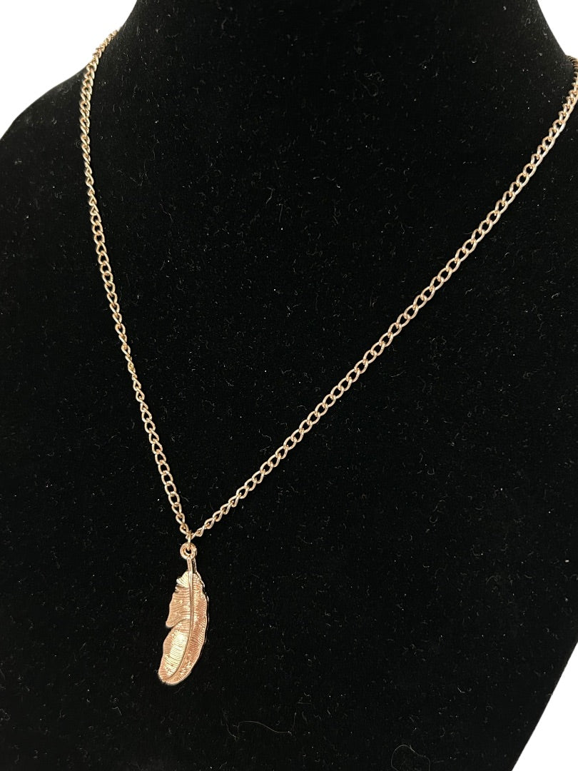 Copper Color Feather Pendant Necklace 20" Chain Lobster Clasp