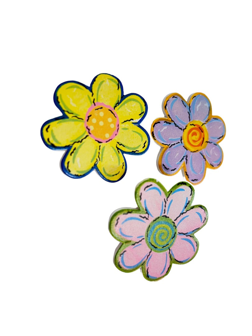 Set of 3 Pastel Flower Brooches 1.75" Diameter Pins Retro Look Plastic