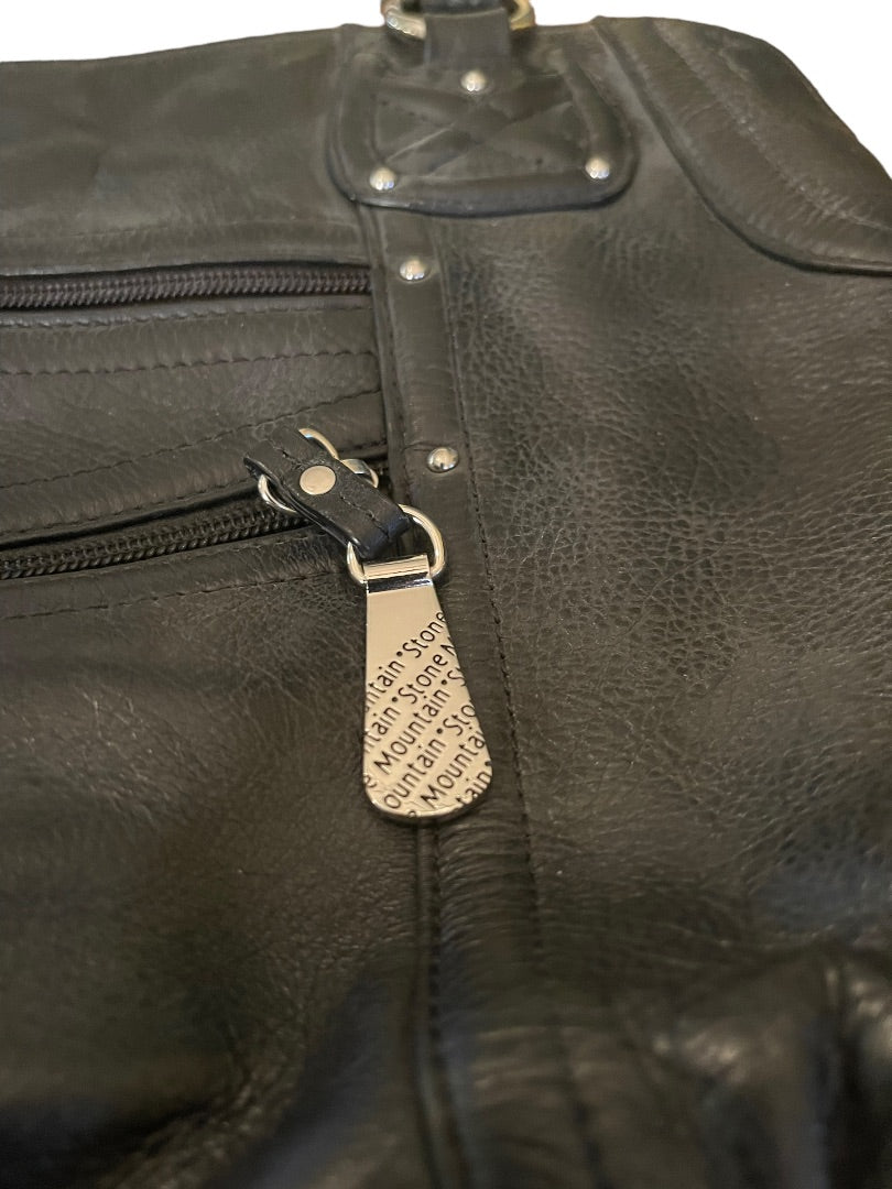 Medium Stone Mountain Leather Handbag Black Silver-tone Hardware
