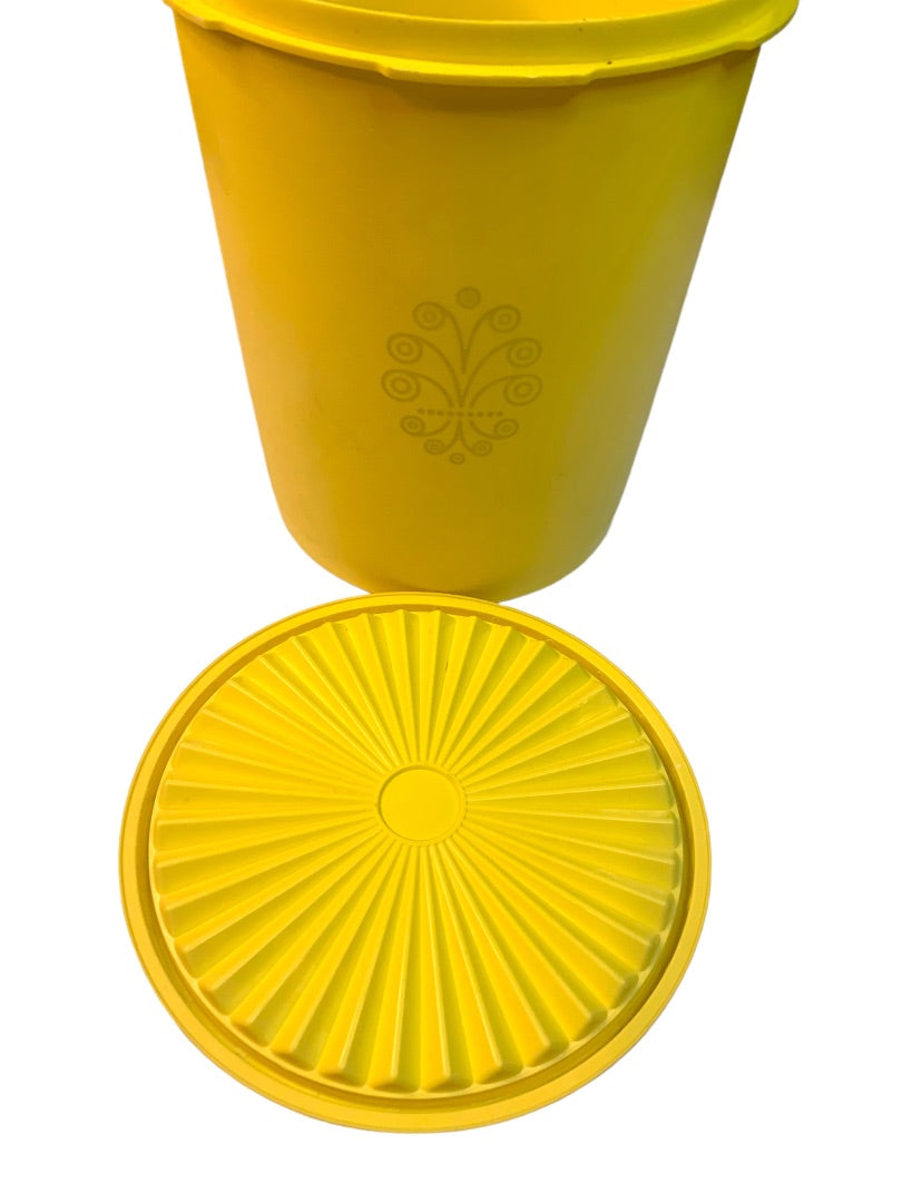 Vintage Tupperware Yellow Canister 807-2 Starburst Lid 808-13 7.5"h x 6.5"d