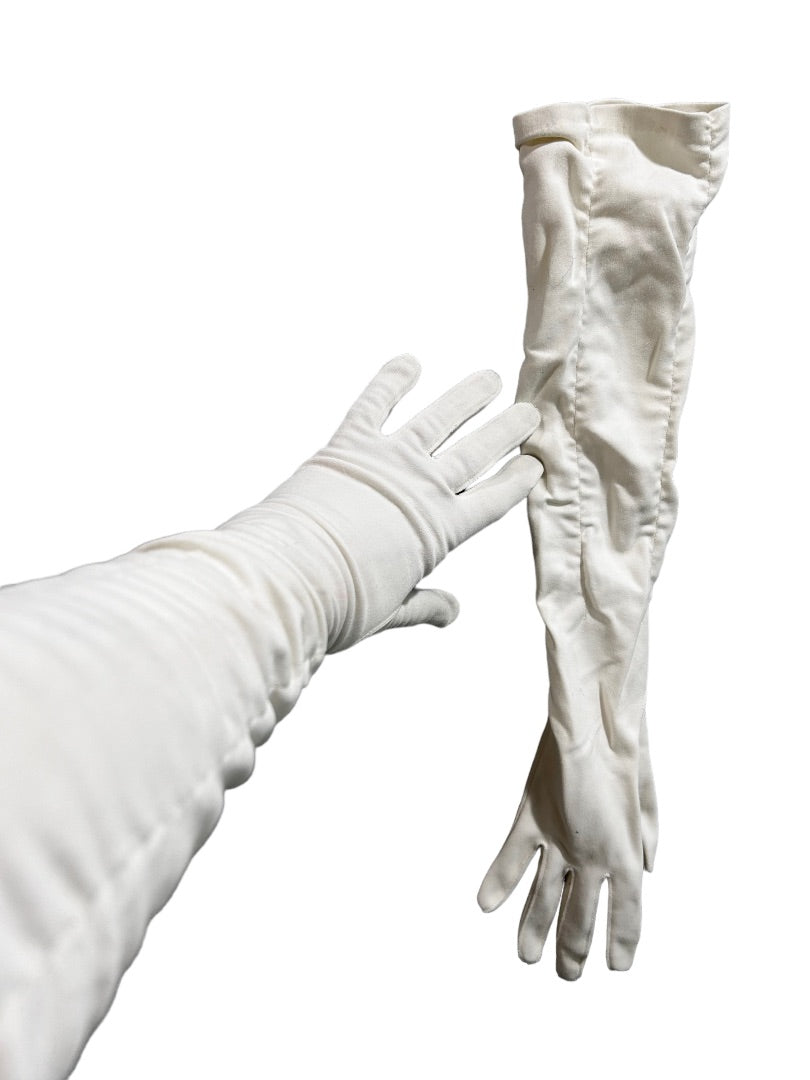 Size 6 Women's White Evening Gloves Stretch Vintage 1960s
