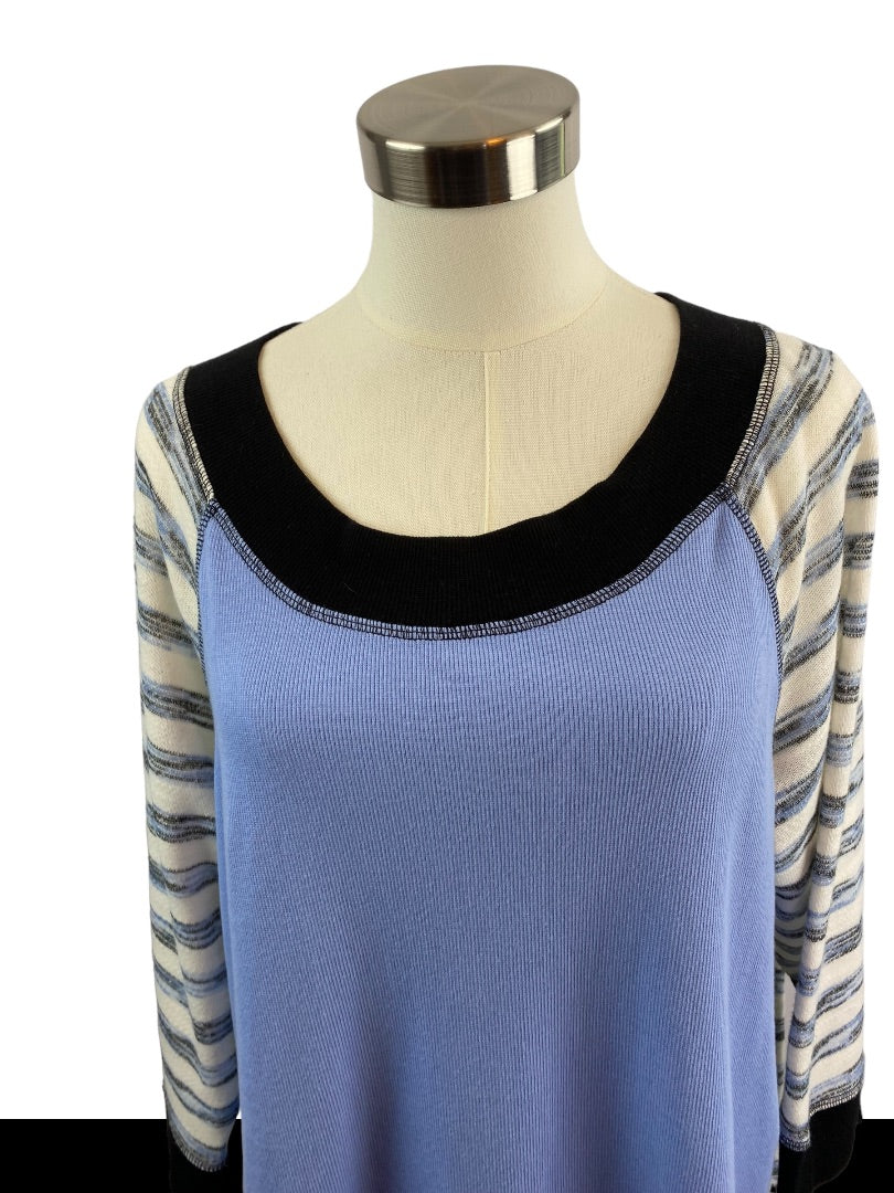16/18 Chico's Zenergy Lightweight Sweatshirt Stripe Solid Periwinkle Blue