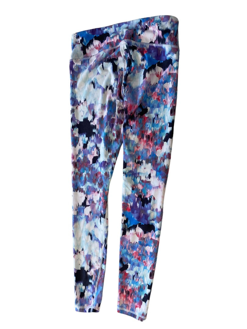 XS Womens Watercolor Print Leggings Activewear Blue Pink 27" Inseam