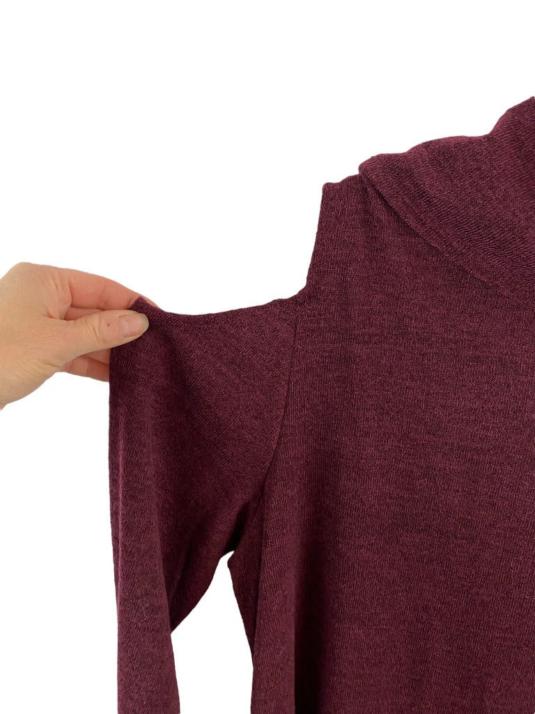 1X Attitudes by Renee Women's Cold Shoulder Cowl Neck Sweater Eggplant
