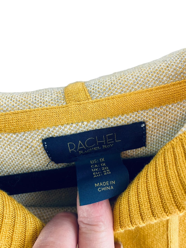 1X Rachel Roy Women's Gold Gray Plaid Soft Pullover Sweater