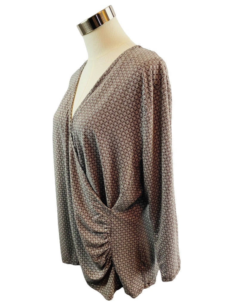 2X Talbots Faux Wrap Print Top Shirt Pullover Soft Knit