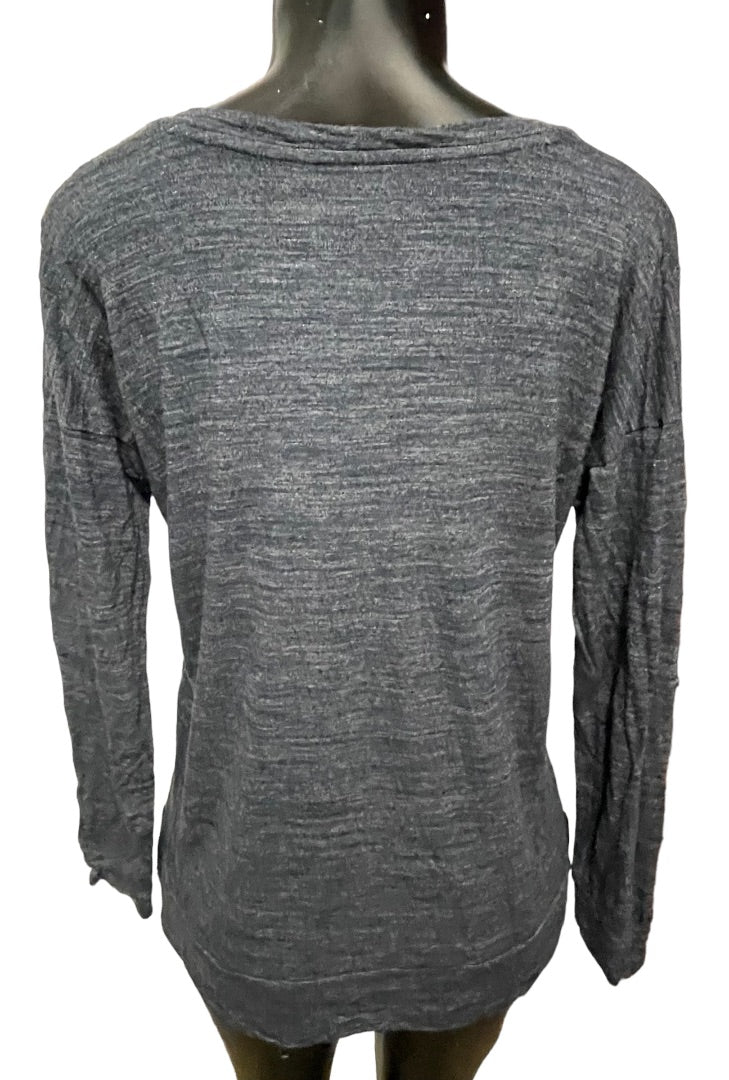 XS Madewell Women's V-Neck Dark Blue Marled Knit Top Side Slits B6005