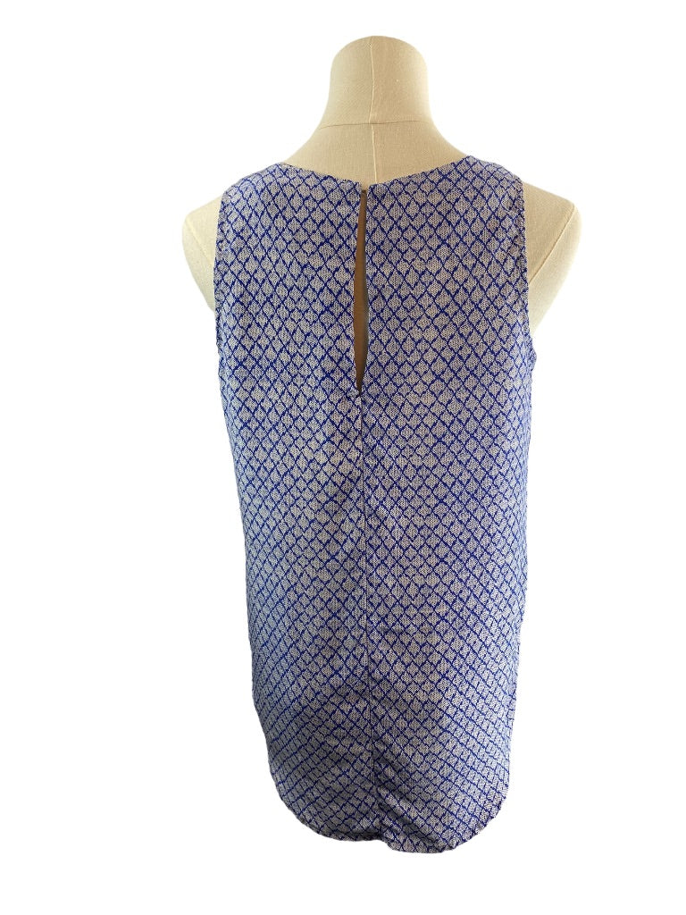 XS Cynthia Rowley Womens 100% Silk Blue Print Pullover Pleat Front Blouse
