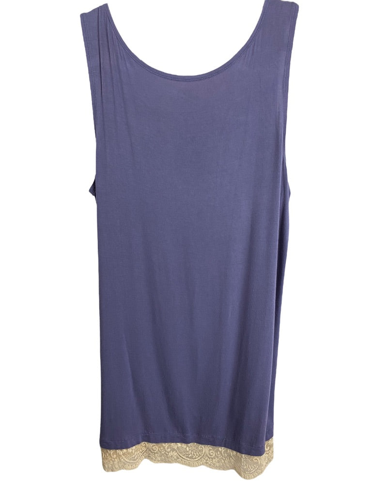 1X LOGO Layers Women's Soft Tunic Tank Top Purple Contrast Lace Flounce Hem