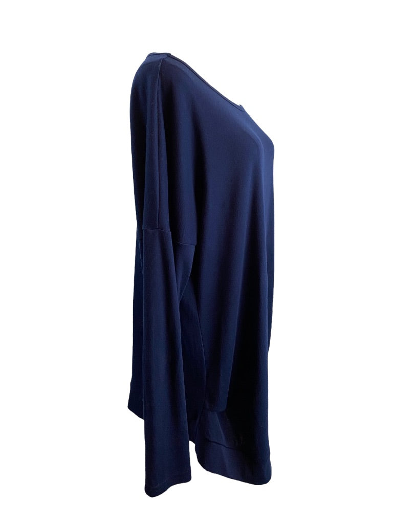 2XL Yincra Navy Blue Women's Long Sleeve Tunic Tshirt Brown Button Detail