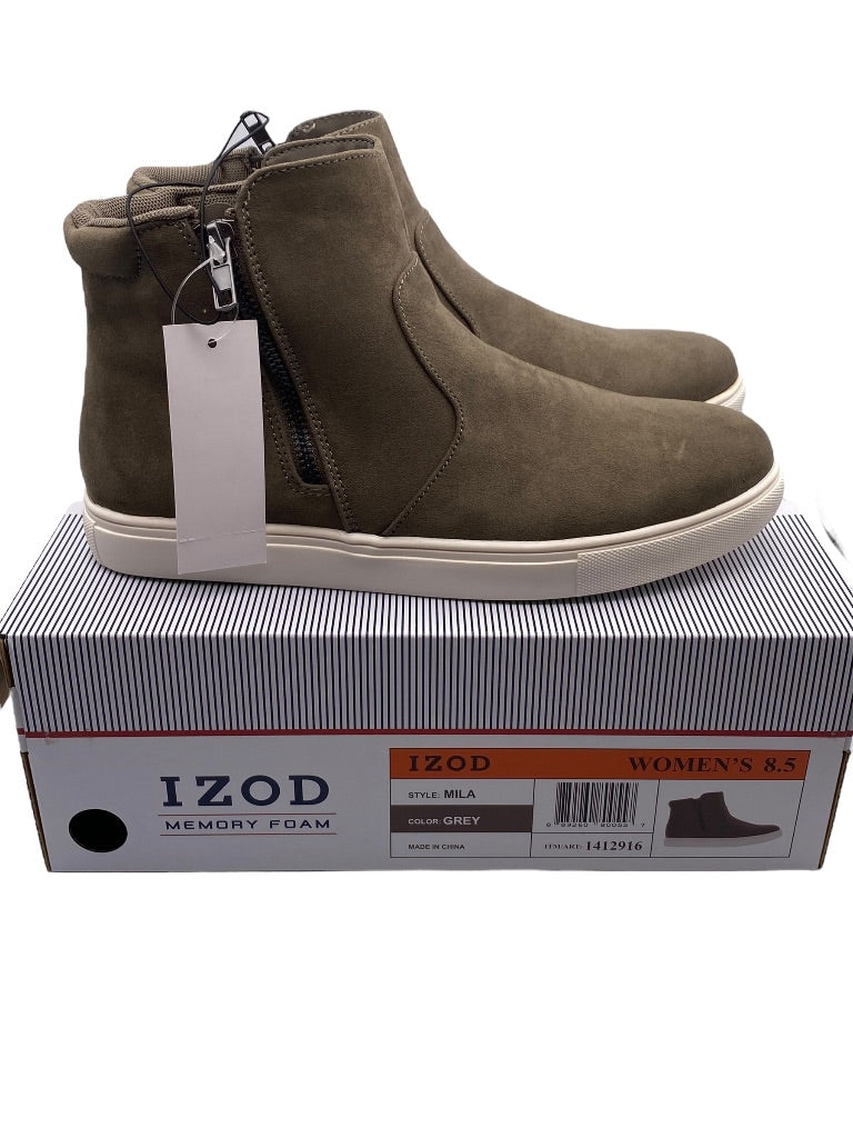 Size 8.5 Izod Women's New Mila Zip Sneaker Boot Gray Faux Suede Memory Foam