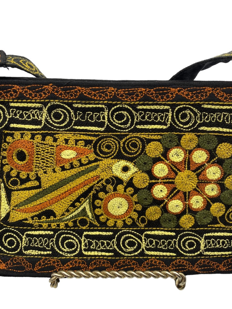 Hippie Boho Embroidered Shoulderbag Fabric Zip Top Bird Design
