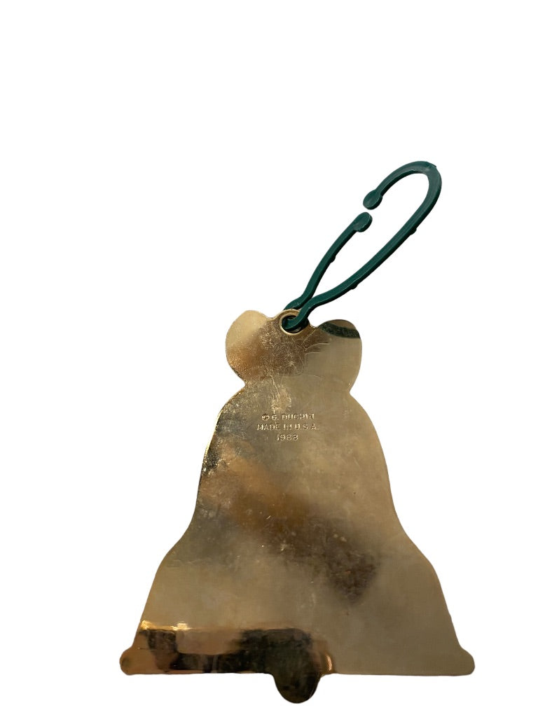 2005 Holiday Christmas Bell Ornament Duchin Made in USA 2.5"h Goldtone Flat