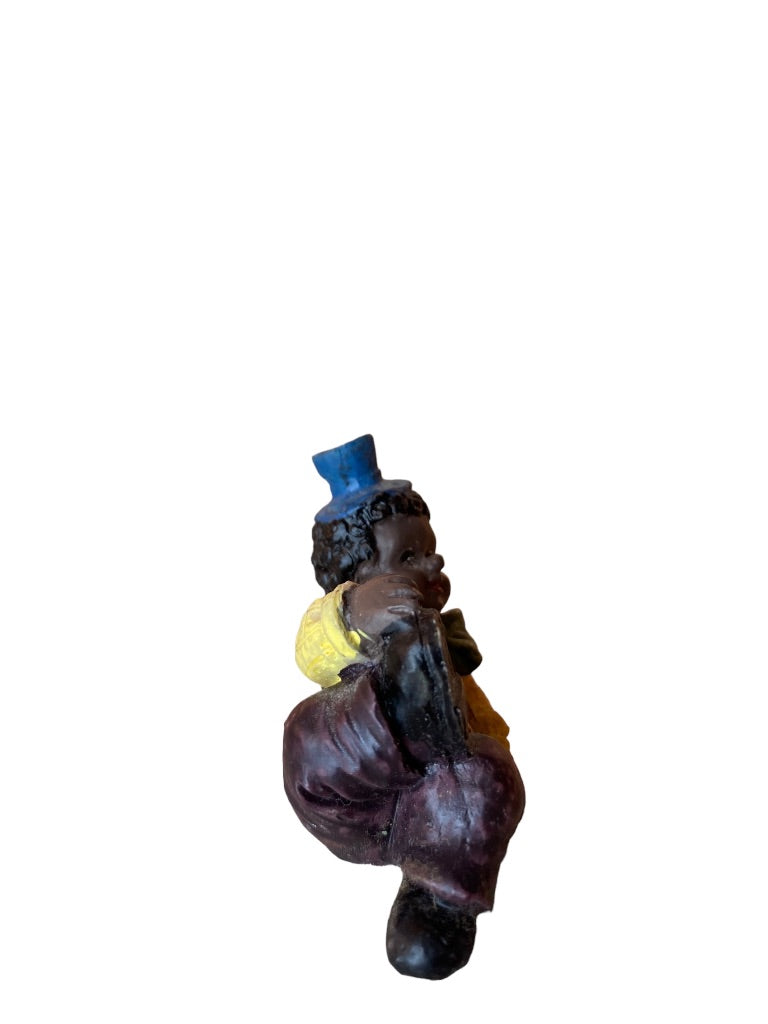 1999 Resin Clown Baby Figurine Brown Overalls 2" Brown Skin