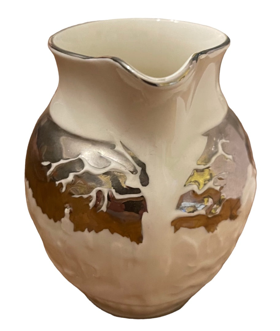 Vintage Wedgwood Eturia Barlaston Creamer Ivory Silver Horse Hound Hunt 4"h
