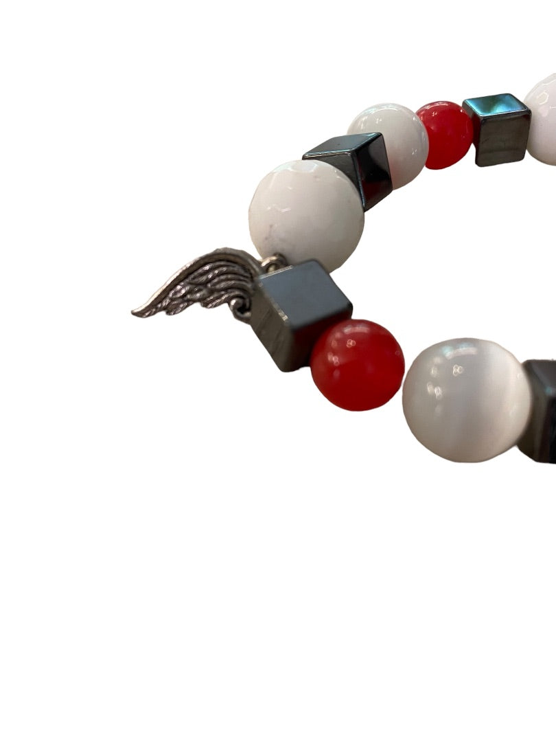 Large Wrist Red White Blue Stretch Bracelet 3" Wing Charms