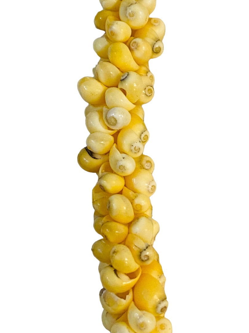 Yellow Cluster Shell Necklace Ribbon Tie Vintage 25" Twist Strand
