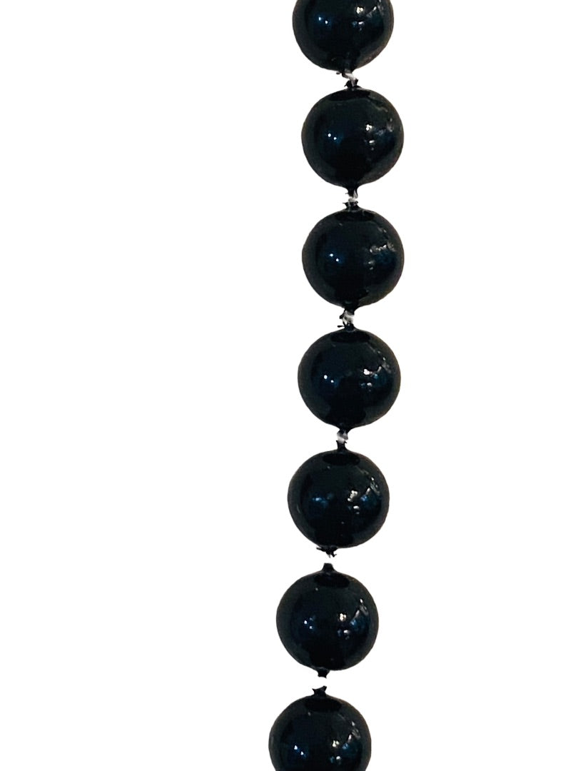 Vintage 1960s Black Acrylic Beaded Necklace 29" Spring Clasp