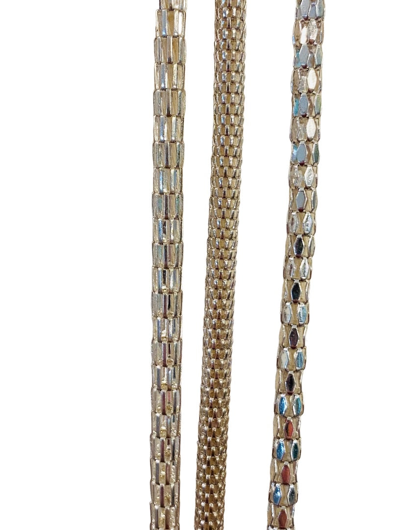 Triple Strand Draped 36" Necklace Silvertone Lightweight Sparkly