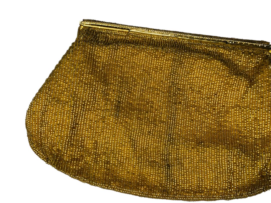Goldtone Beaded Handbag Convertible Clutch with Chain Strap Evening Bag