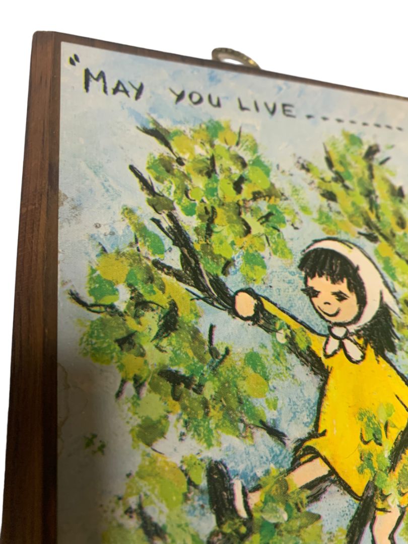 1969 Flavia Wall Hanging Wooden Plaque "May You Live . . ." 8.75" x 6.25" Girl Doll