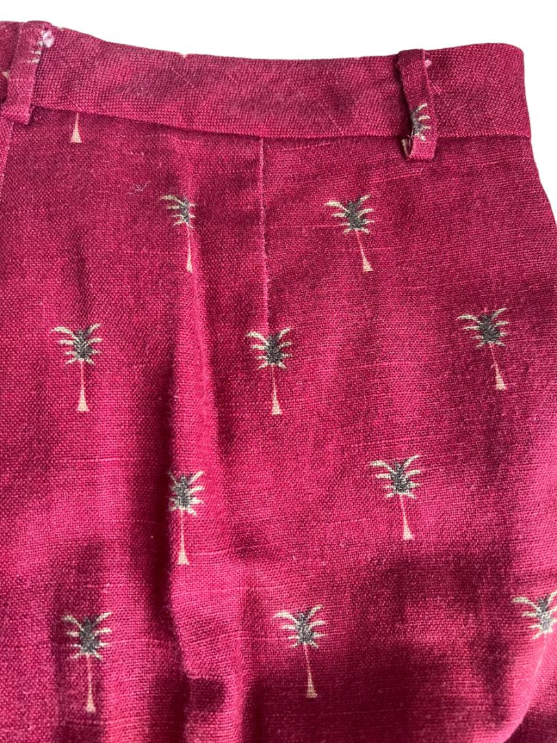 12 J McLaughlin Cotton Maroon Palmetto Tree Linen Style Dress Pants