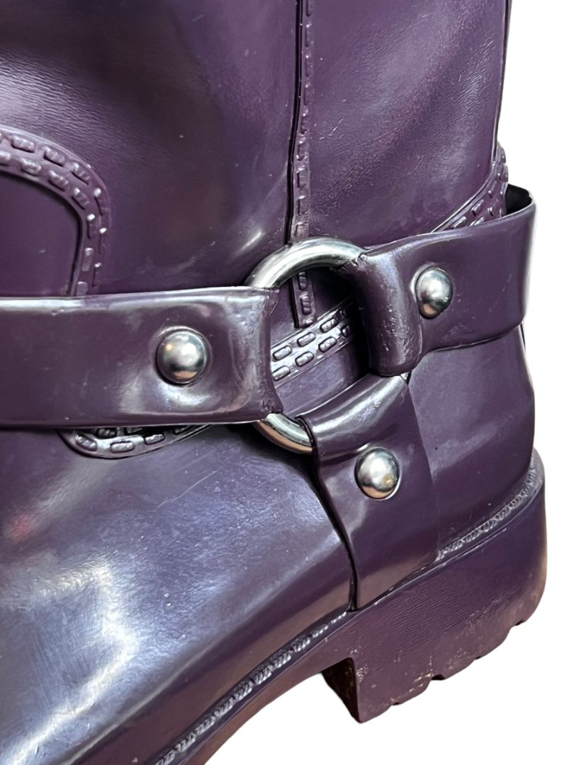 8 MICHAEL KORS Plum Purple Cowboy Rain Boots Damaged - Pull tabs split