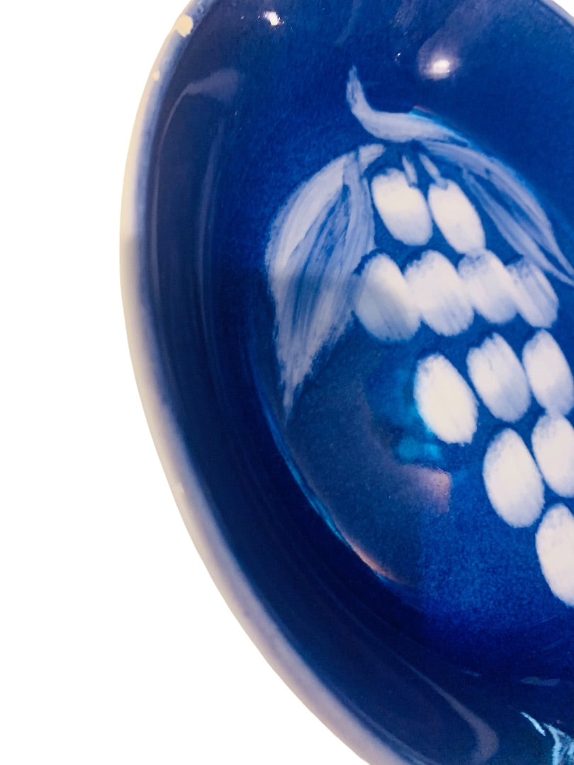 Pasta Bowl Vitantonio Cobalt Blue Made in Italy 8.5" x 1.5" Grape Chips on Rim 1990s