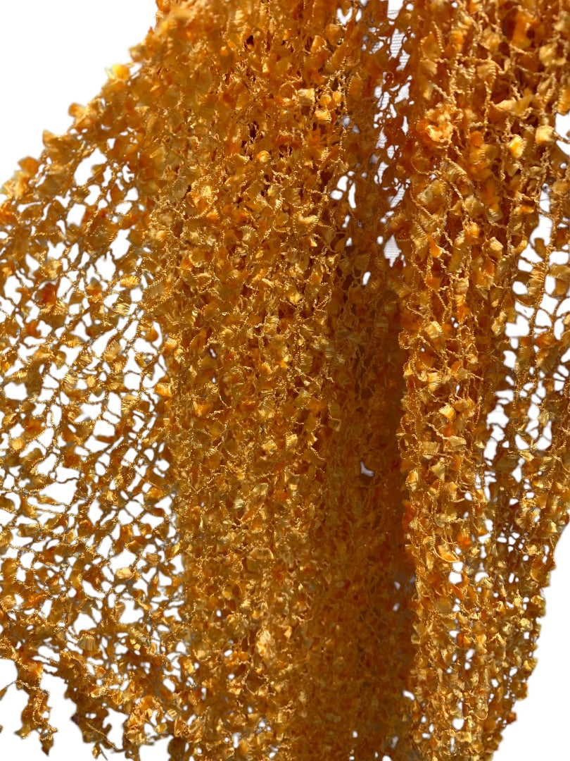 Womens Orange Knitted Ribbon Scarf Fringed 64x17 Inches