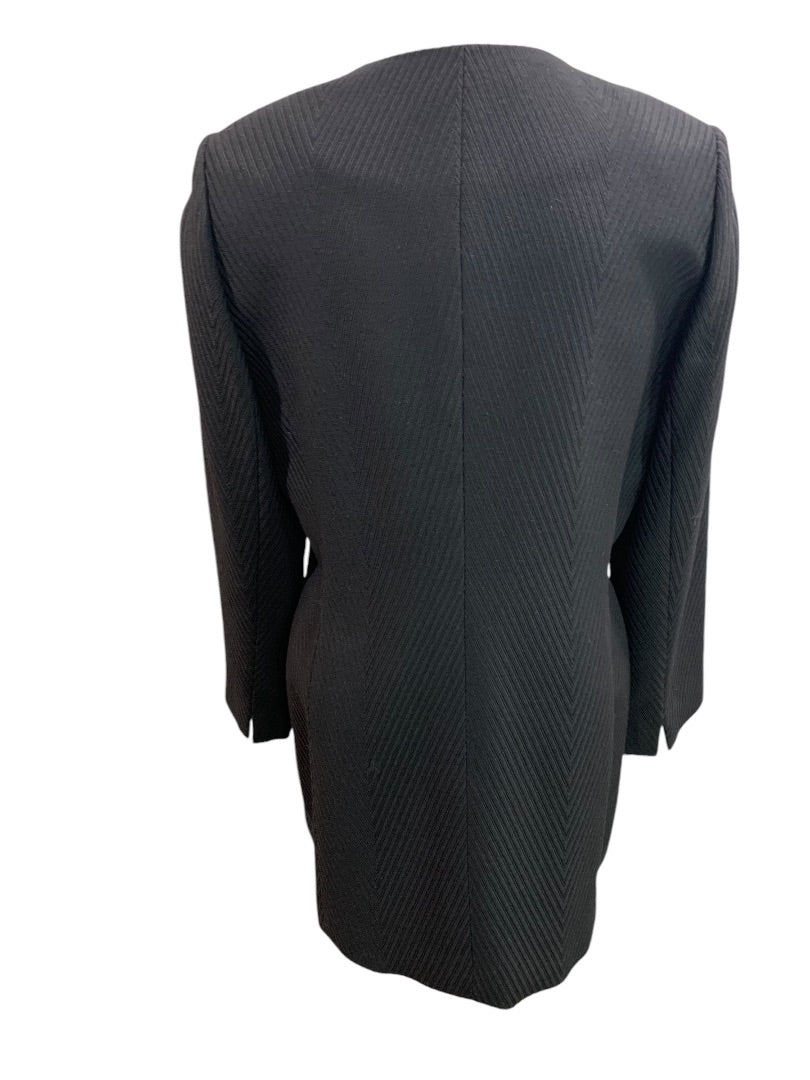 Size 14 Linda Allard Ellen Tracy Womens Black Ribbed Jacket Wool Blend