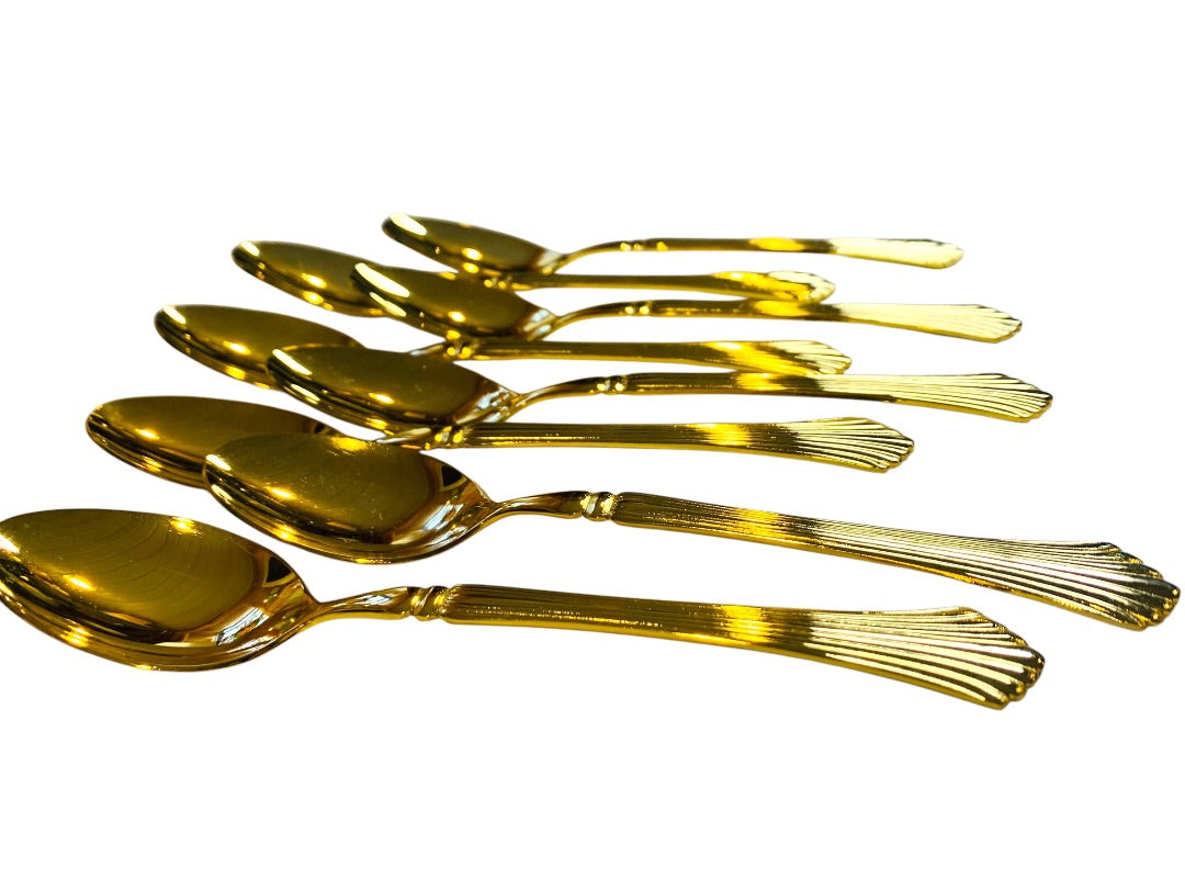 Gold Electroplate Vintage Teaspoons Set of 8 Scalloped 6.6 Inch