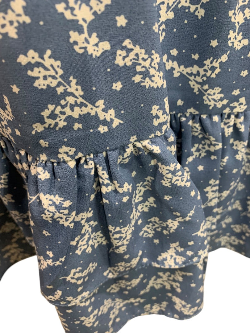 XS Saks Fifth Avenue Dress Peasant Style Blue White Floral Sleeveless
