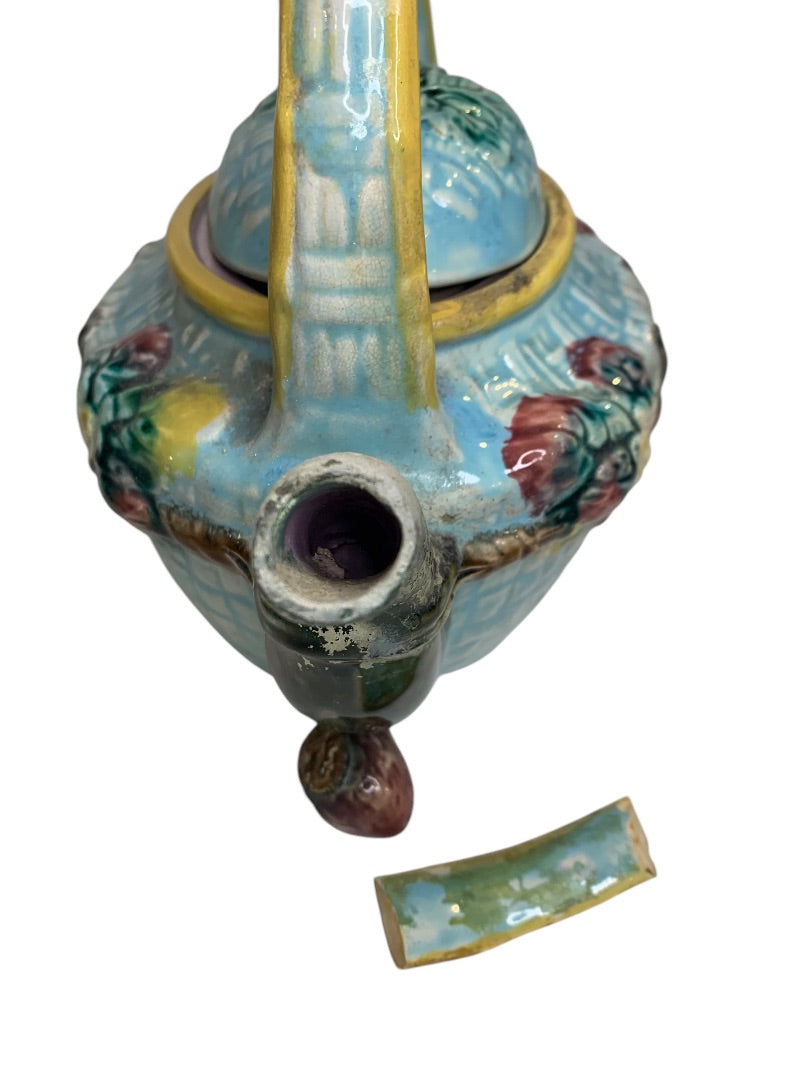 Antique Majolica Strawberry and Basket Teapot for Repair Broken