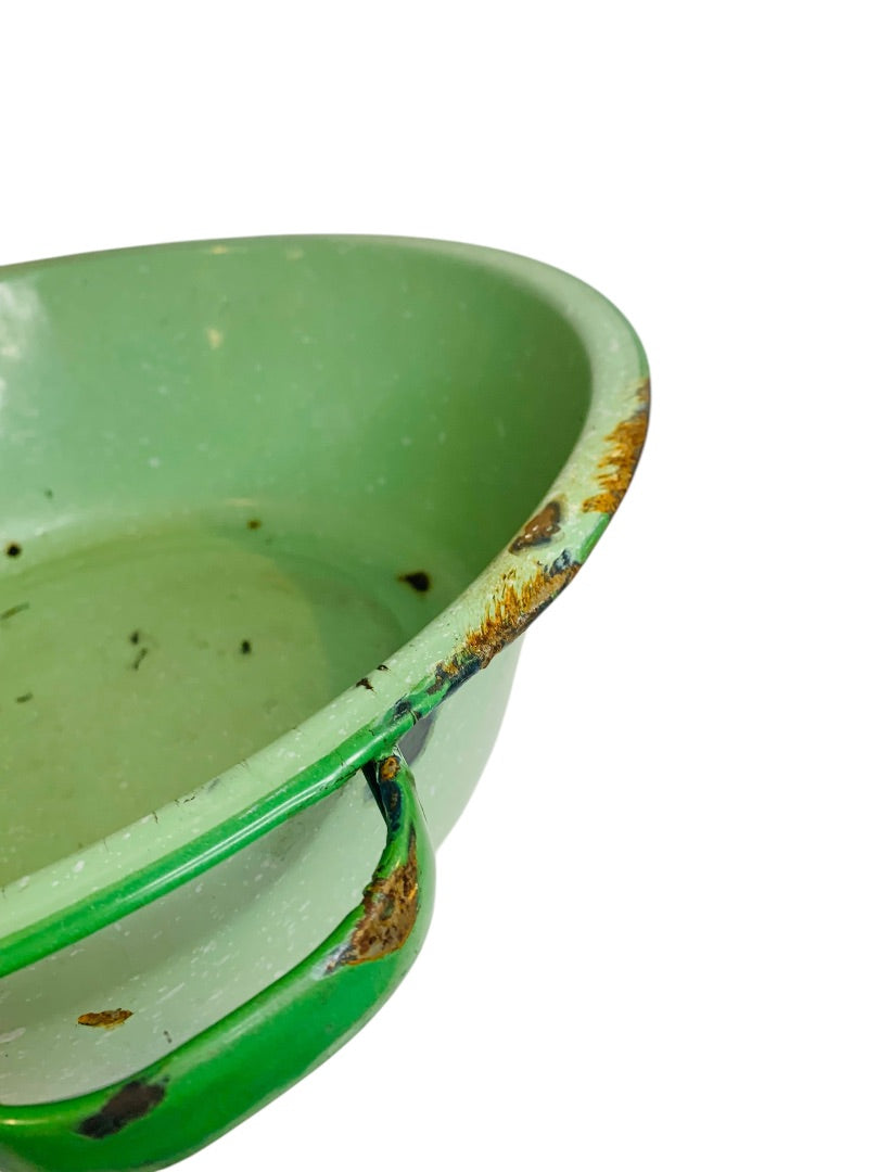 Large Green Graniteware Tub Handled Round 16 Inch Diameter