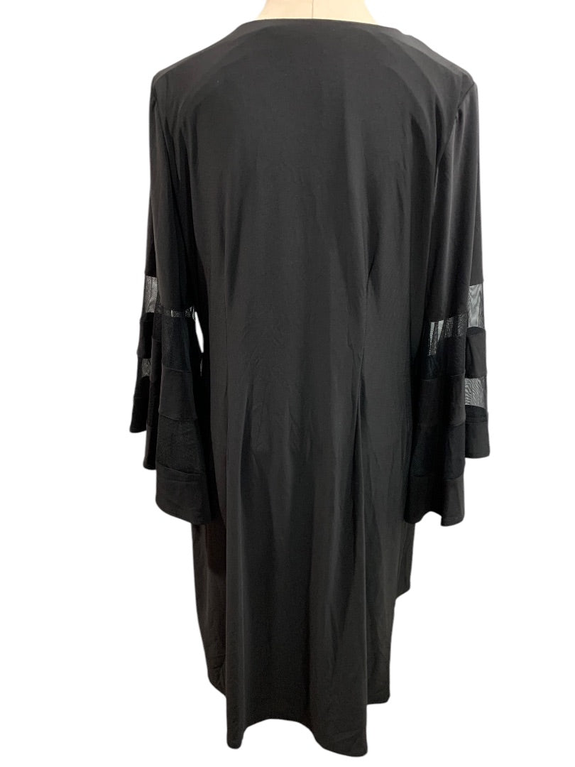 Size 16W R&M Richards Woman Black Wrap Around Dress Bell Sleeve Knee Length