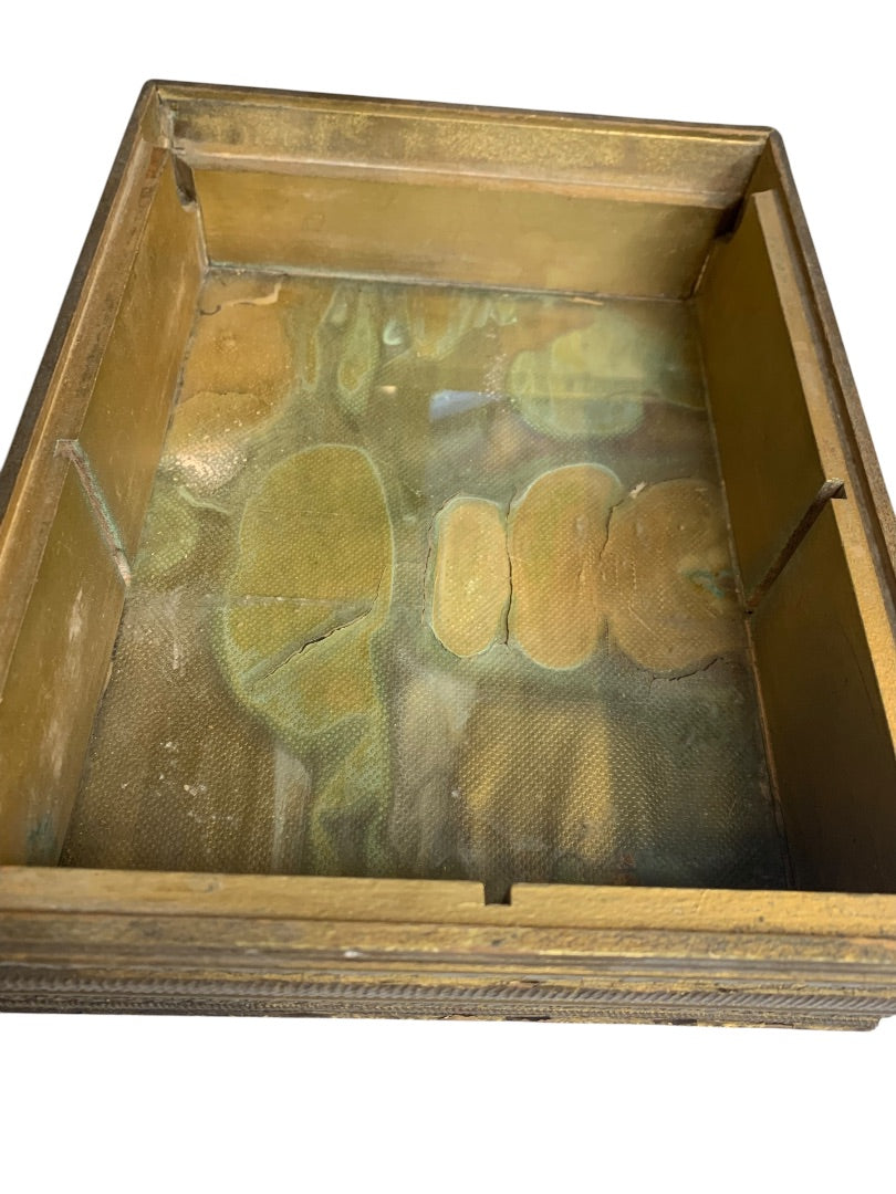 Vintage Victorian Wooden Box Mirror Framed Picture Lid