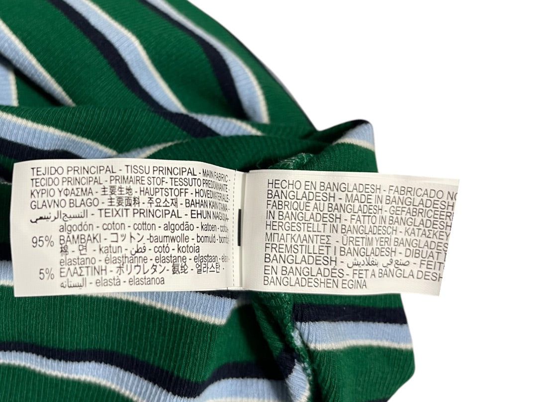 Medium Zara Womens Fitted Waist Length Striped Polo Shirt Green