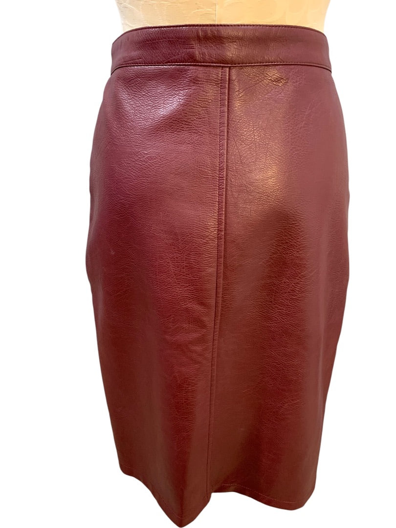 Size 10 Primark Womens Merlot Vegan Leather Skirt Zip Pockets