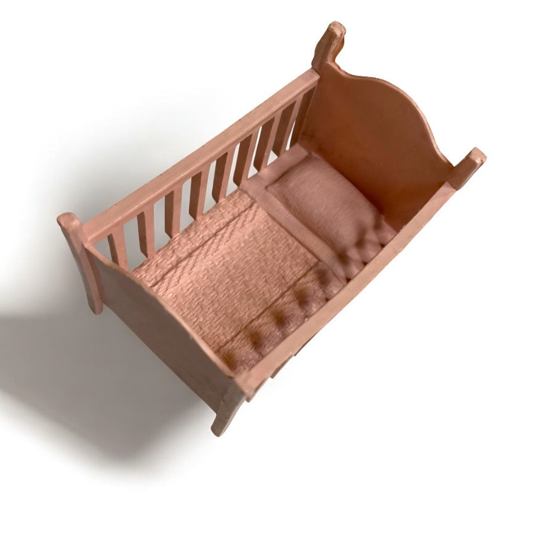 1950s Miniature Dollhouse Crib Baby Pink Plastic 1:18 Scale
