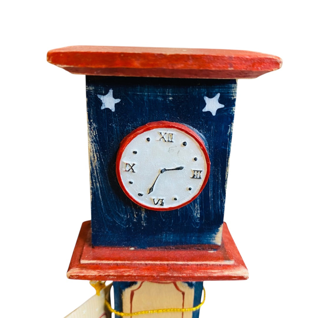 Vintage Russ Ode to America Miniature Dollhouse Stars Stripes Grandfather Clock 7.25"