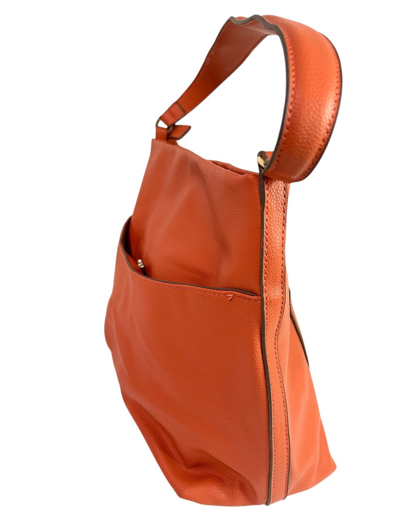 Anne Klein Vegan Leather Peachy Orange Shoulder Bag Zip Top