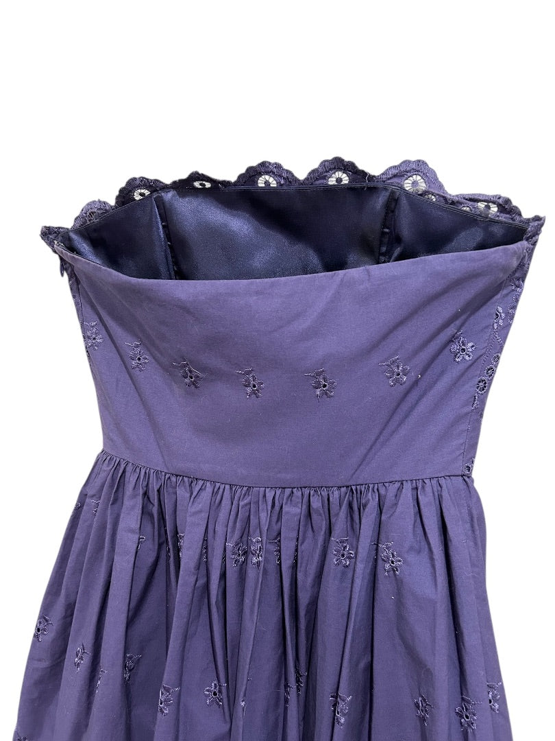 Size 4 Betsey Johnson Dress Purple Strapless Eyelet Embroidered Party