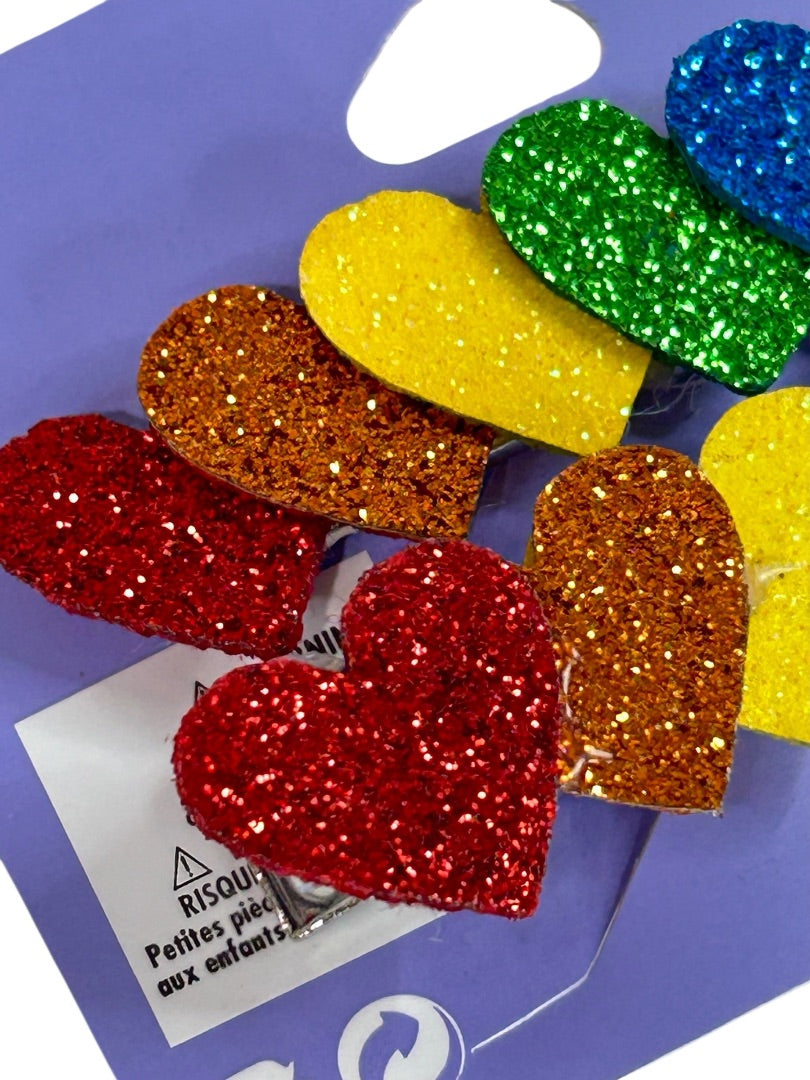 Claires New Rainbow Heart Sparkly Set of 2 Hair Clips 3 Inch