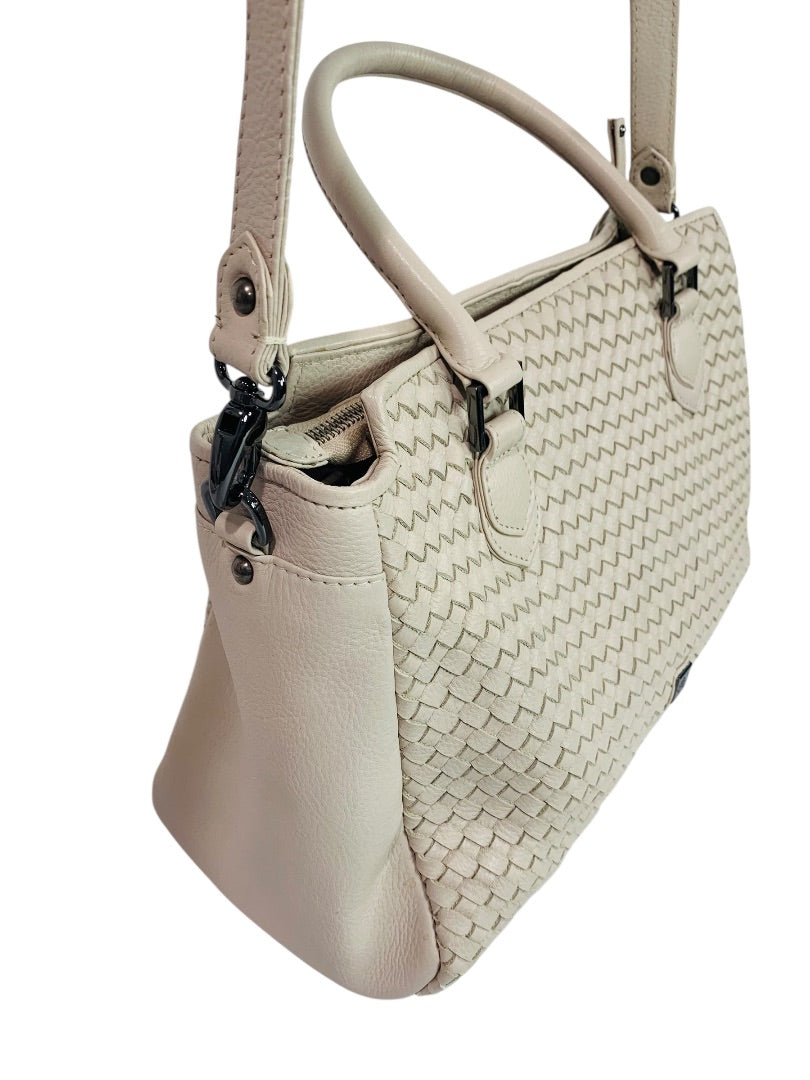Waterlily Woven Leather Tote Bag Cream Satchel Purse Crossbody Strap Los Angeles