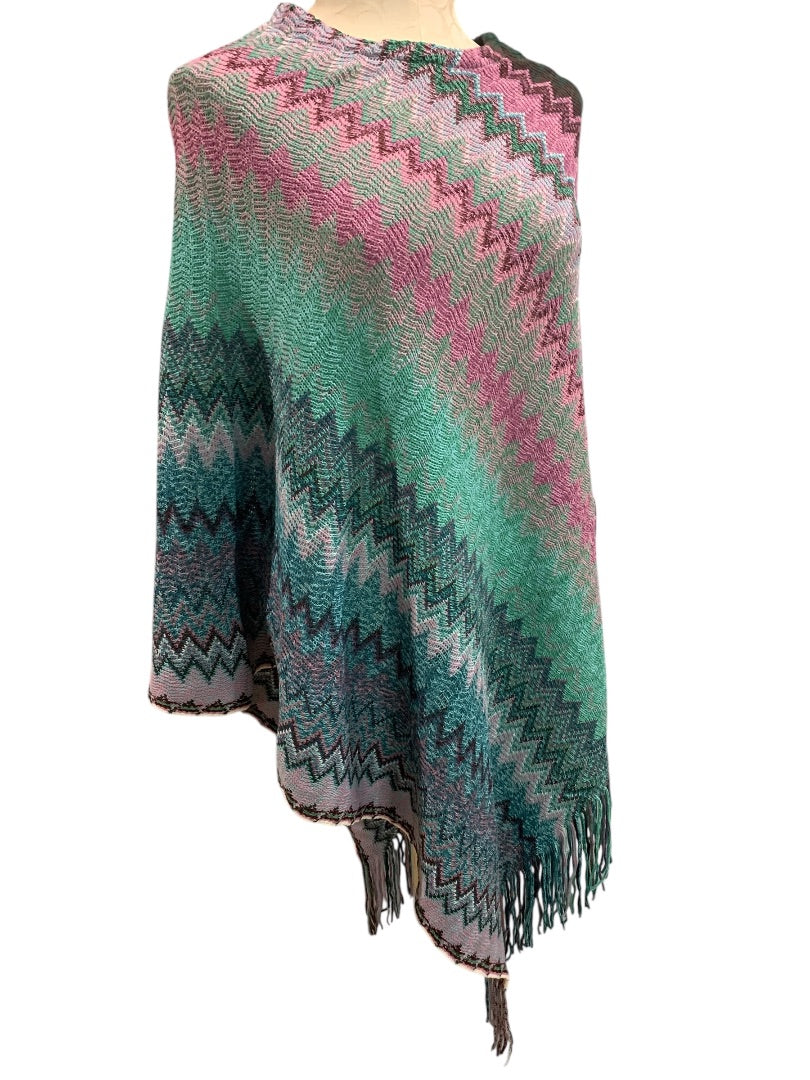 One Size Cruise Club Womens New Chevron Sweater Poncho Fringed