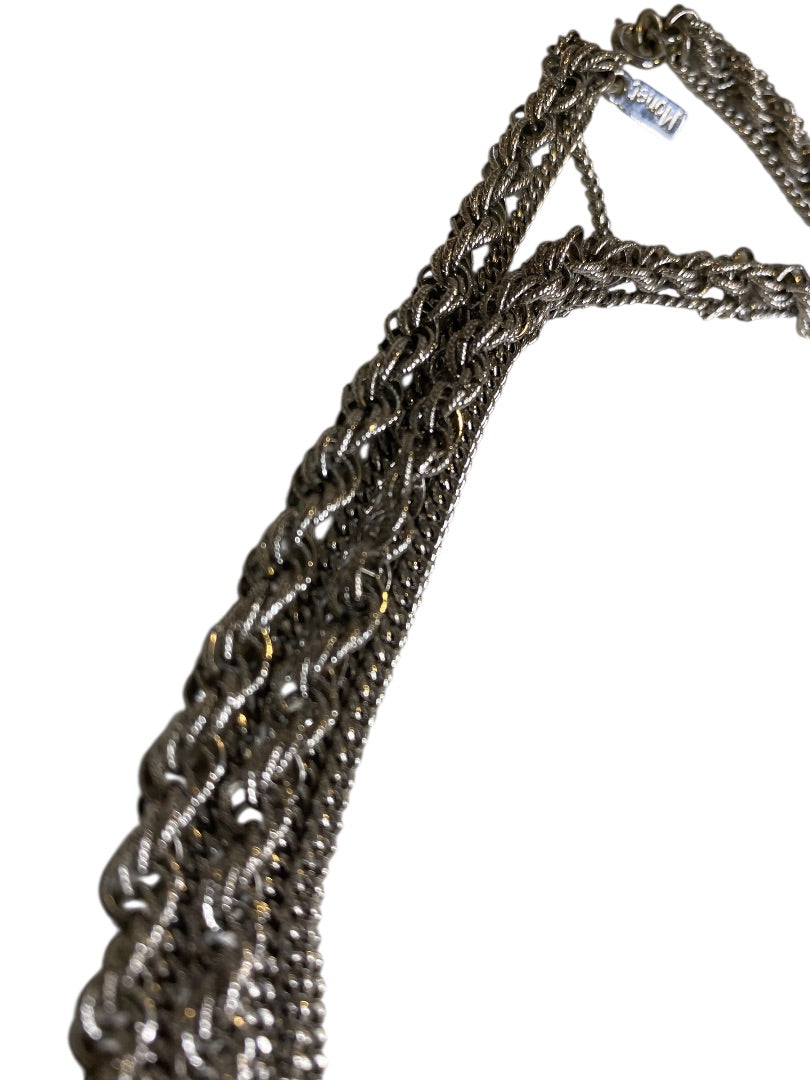 Signed Monet Silvertone 54 Inch Necklace 3 Strand Chain Spring Clasp
