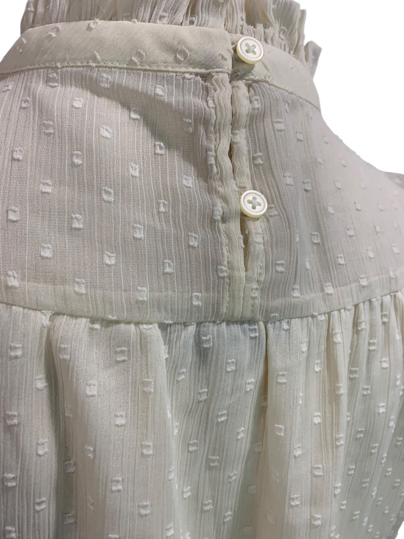 Small Petite Loft Ivory Womens Blouse Flowy Long Sleeve Lined Shirt Sheer Sleeve