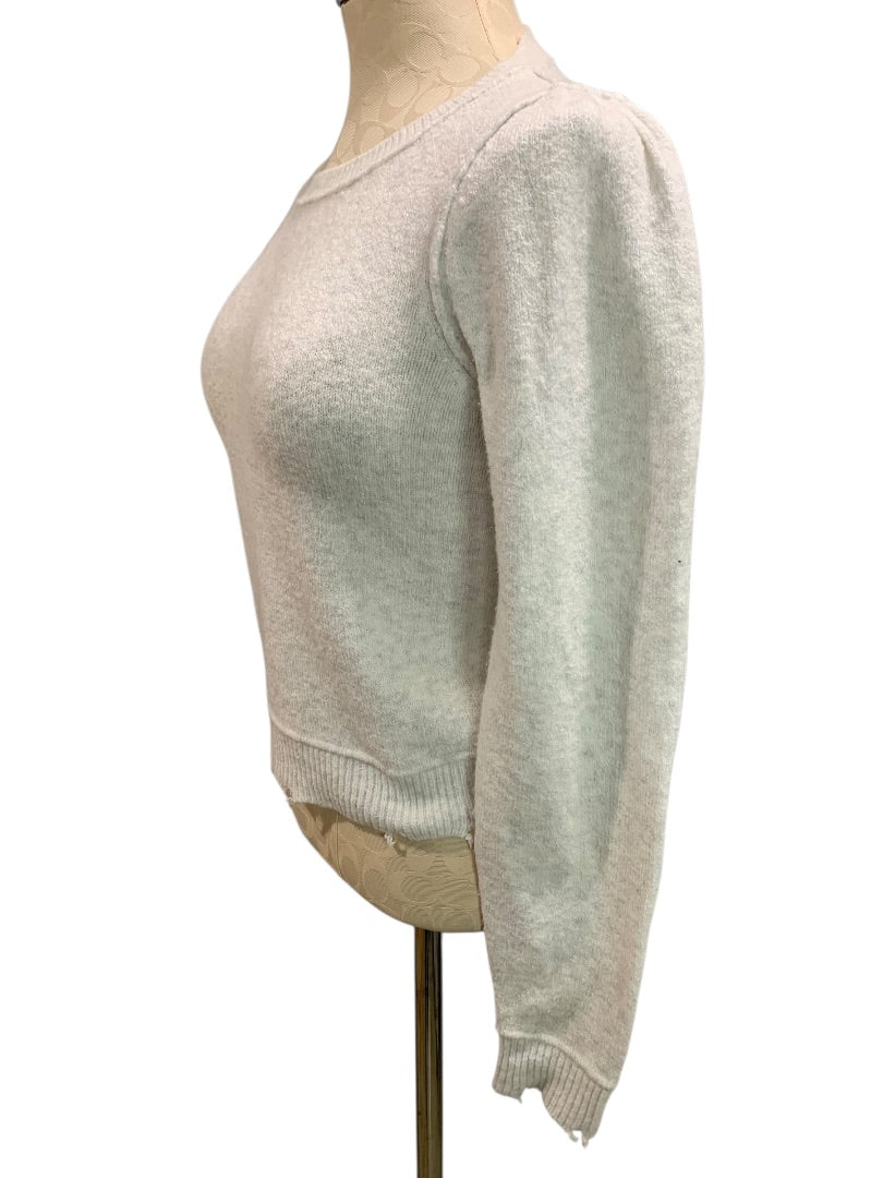 Small Aerie Womens White Gray Distressed Hem Sweater Reverse Stitch